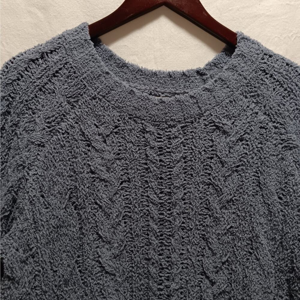 L.A. Hearts Cable Knit Sweater Women Small Blue Fuzzy‎ Textured Crew Neck